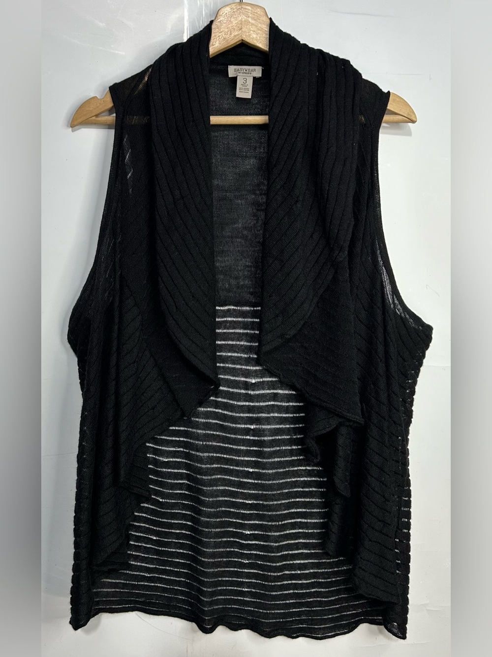 Chico's Easywear Sleeveless Black Knit Open Front Cardigan Sweater Size 3‎ (XL)